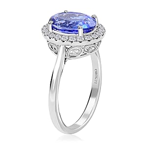 Certified & Appraised Luxoro AAA Tanzanite and G-H I2 Diamond 3.25 ctw Halo Ring in  14K White Gold (Size 8.0)