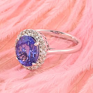 Certified & Appraised Luxoro AAA Tanzanite and G-H I2 Diamond 3.25 ctw Halo Ring in  14K White Gold (Size 9.0)