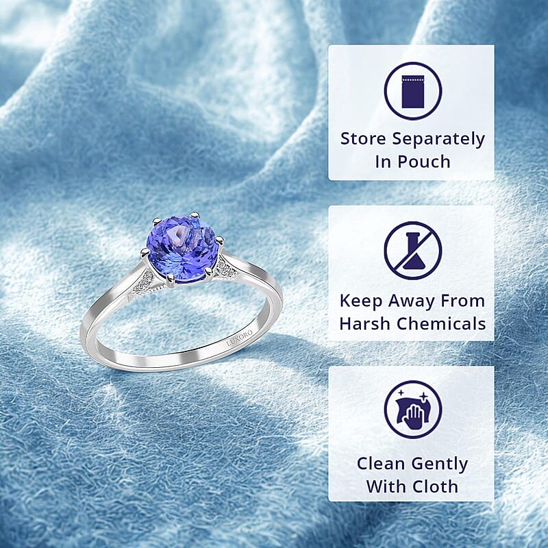 Certified & Appraised Luxoro AAA Tanzanite and G-H I2 Diamond 2.75 ctw Ring in 14K White Gold (Size 7.0) 3.20 Grams