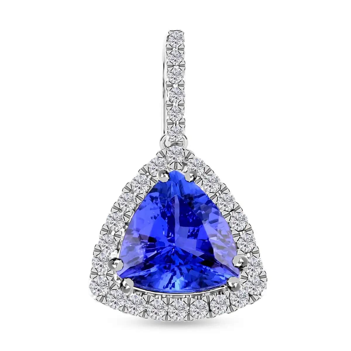 Luxoro Certified & Appraised AAA Tanzanite Halo Pendant,  I2 Diamond Accent Pendant, 14K White Gold Pendant, Tanzanite Jewelry, Gifts For Her 3.30 ctw image number 0