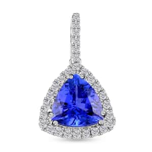 Luxoro Certified & Appraised AAA Tanzanite Halo Pendant,  I2 Diamond Accent Pendant, 14K White Gold Pendant, Tanzanite Jewelry, Gifts For Her 3.30 ctw