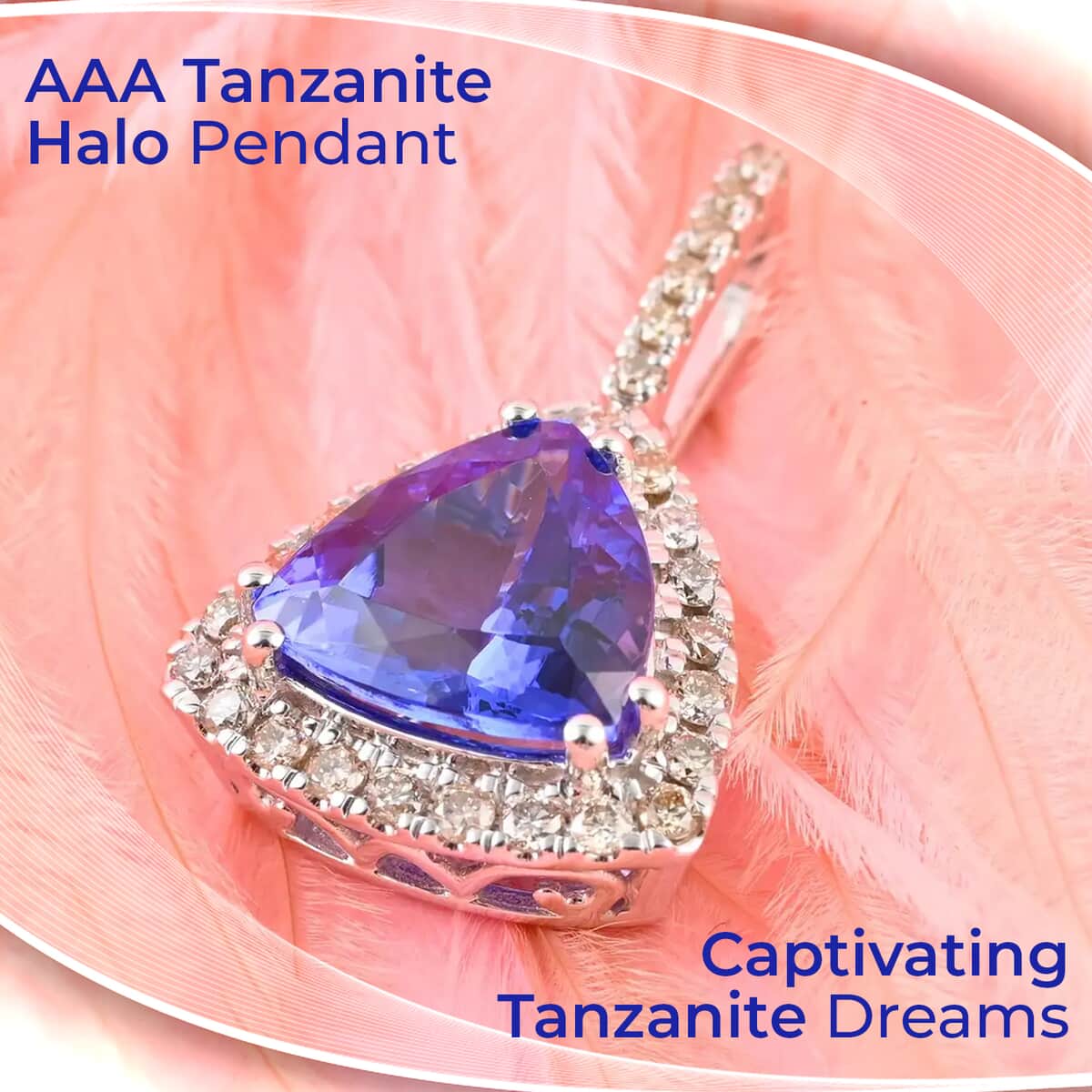 Luxoro Certified & Appraised AAA Tanzanite Halo Pendant,  I2 Diamond Accent Pendant, 14K White Gold Pendant, Tanzanite Jewelry, Gifts For Her 3.30 ctw image number 1