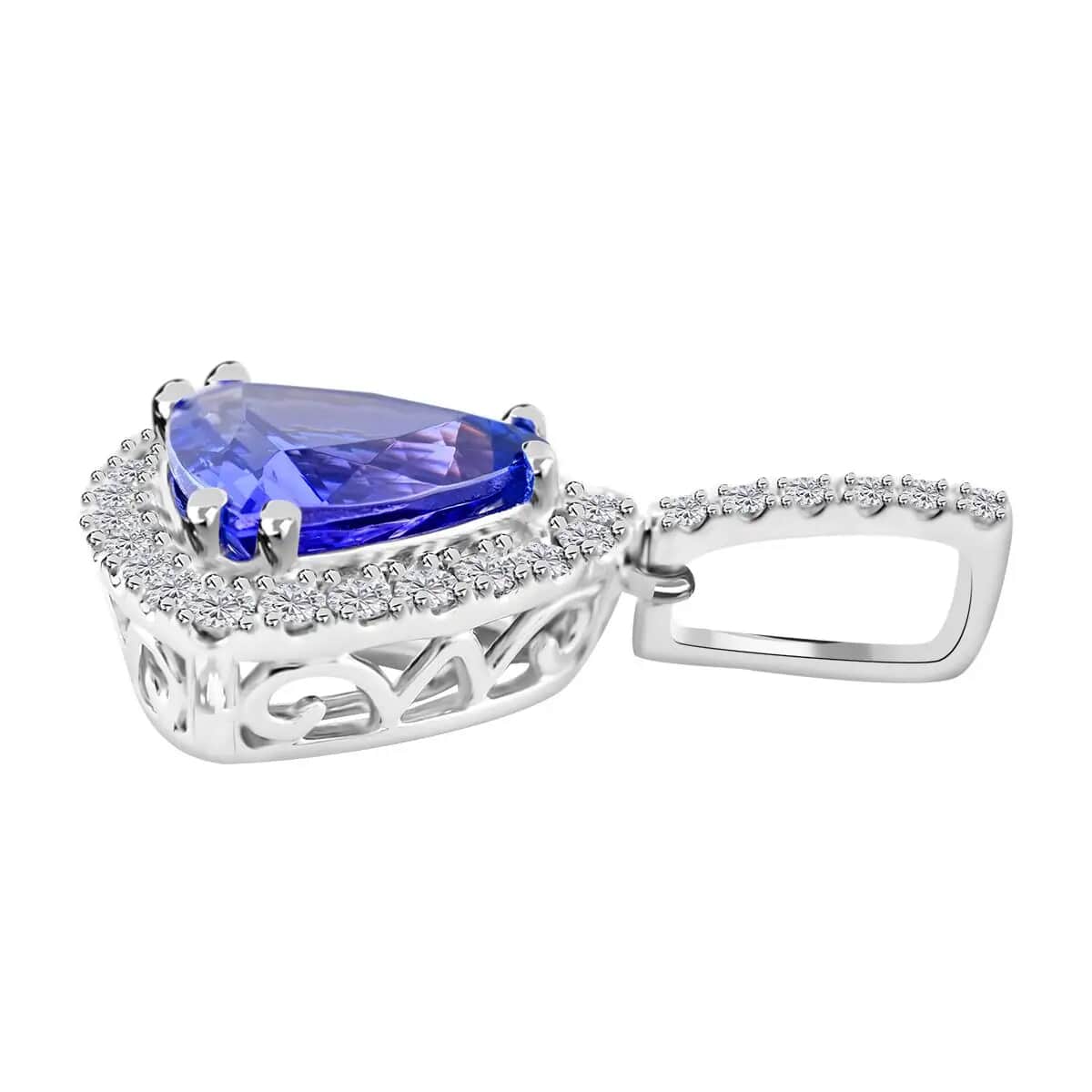 Luxoro Certified & Appraised AAA Tanzanite Halo Pendant,  I2 Diamond Accent Pendant, 14K White Gold Pendant, Tanzanite Jewelry, Gifts For Her 3.30 ctw image number 4