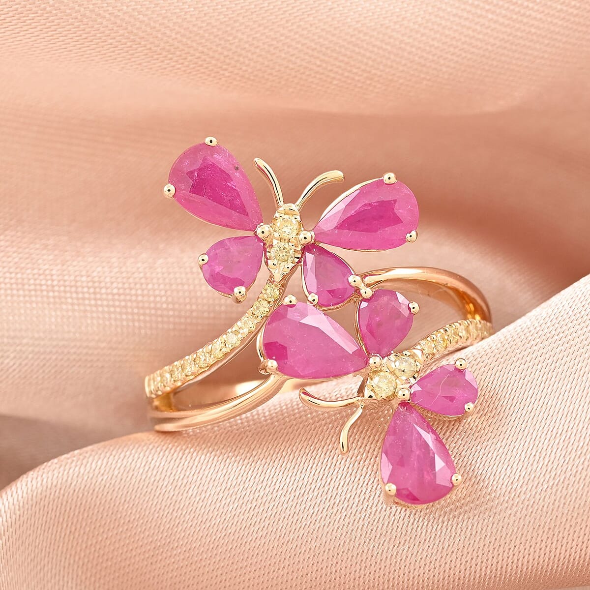 Modani 14K Yellow Gold Mozambique Ruby and Natural Yellow Diamond I1 Ring 4.25 Grams 2.22 ctw (Del. in 10-12 Days) image number 1