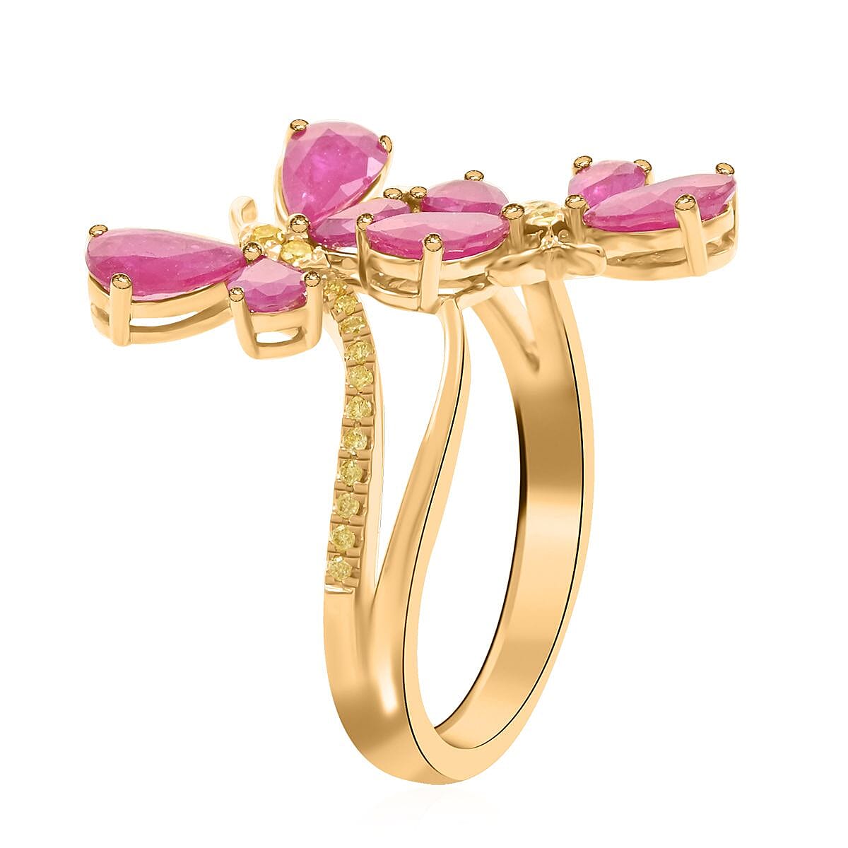 Modani 14K Yellow Gold Mozambique Ruby and Natural Yellow Diamond I1 Ring 4.25 Grams 2.22 ctw (Del. in 10-12 Days) image number 3