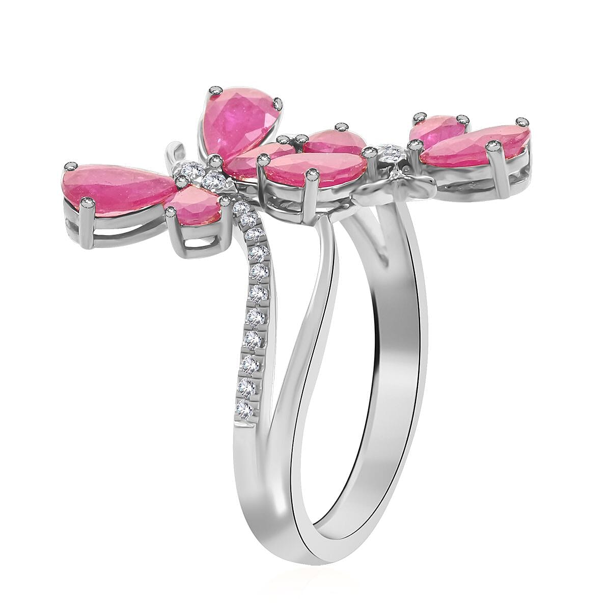 Modani 14K White Gold Mozambique Ruby and G-H I1 Diamond Ring (Size 10.0) 4.35 Grams 2.30 ctw (Del. in 10-12 Days) image number 3