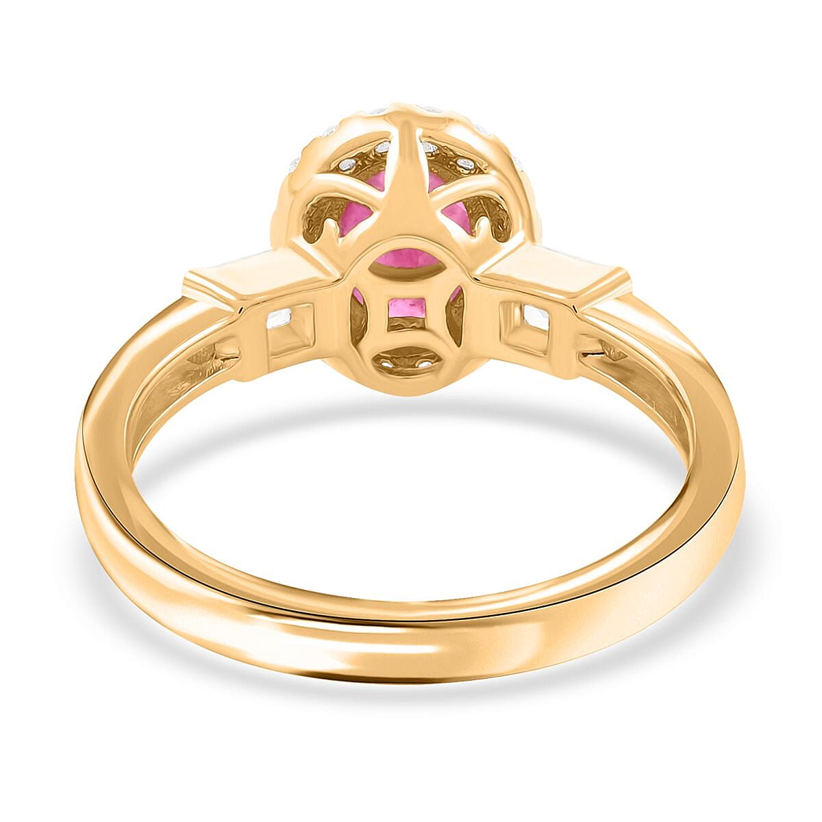 Modani 14K Yellow Gold Mozambique Ruby, Natural Yellow and White Diamond I1 Halo Ring (Size 10.0) 4.25 Grams 1.50 ctw