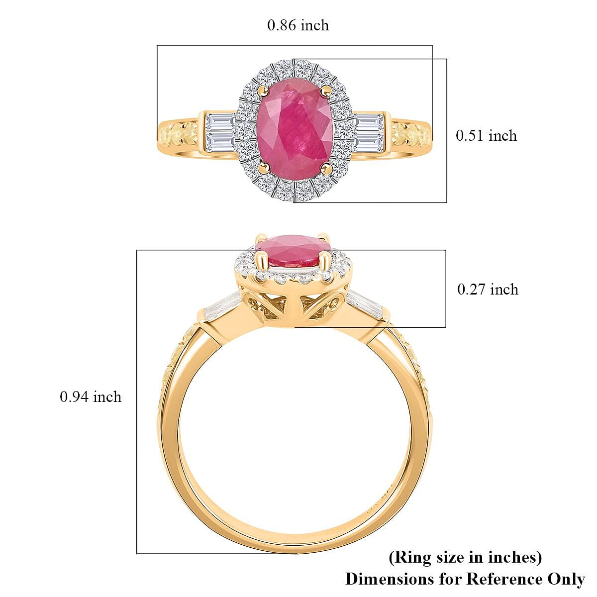 Modani 14K Yellow Gold Mozambique Ruby, Natural Yellow and White Diamond I1 Halo Ring (Size 10.0) 4.25 Grams 1.50 ctw