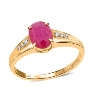 Certified & Appraised Luxoro 14K Yellow Gold AAA Montepuez Ruby and G-H I2 Diamond Ring (Size 6.0) 1.40 ctw