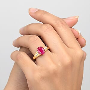 Certified & Appraised Luxoro 14K Yellow Gold AAA Montepuez Ruby and G-H I2 Diamond Ring (Size 6.0) 1.40 ctw