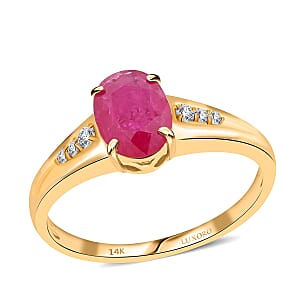 Certified & Appraised Luxoro 14K Yellow Gold AAA Montepuez Ruby and G-H I2 Diamond Ring (Size 7.0) 1.40 ctw