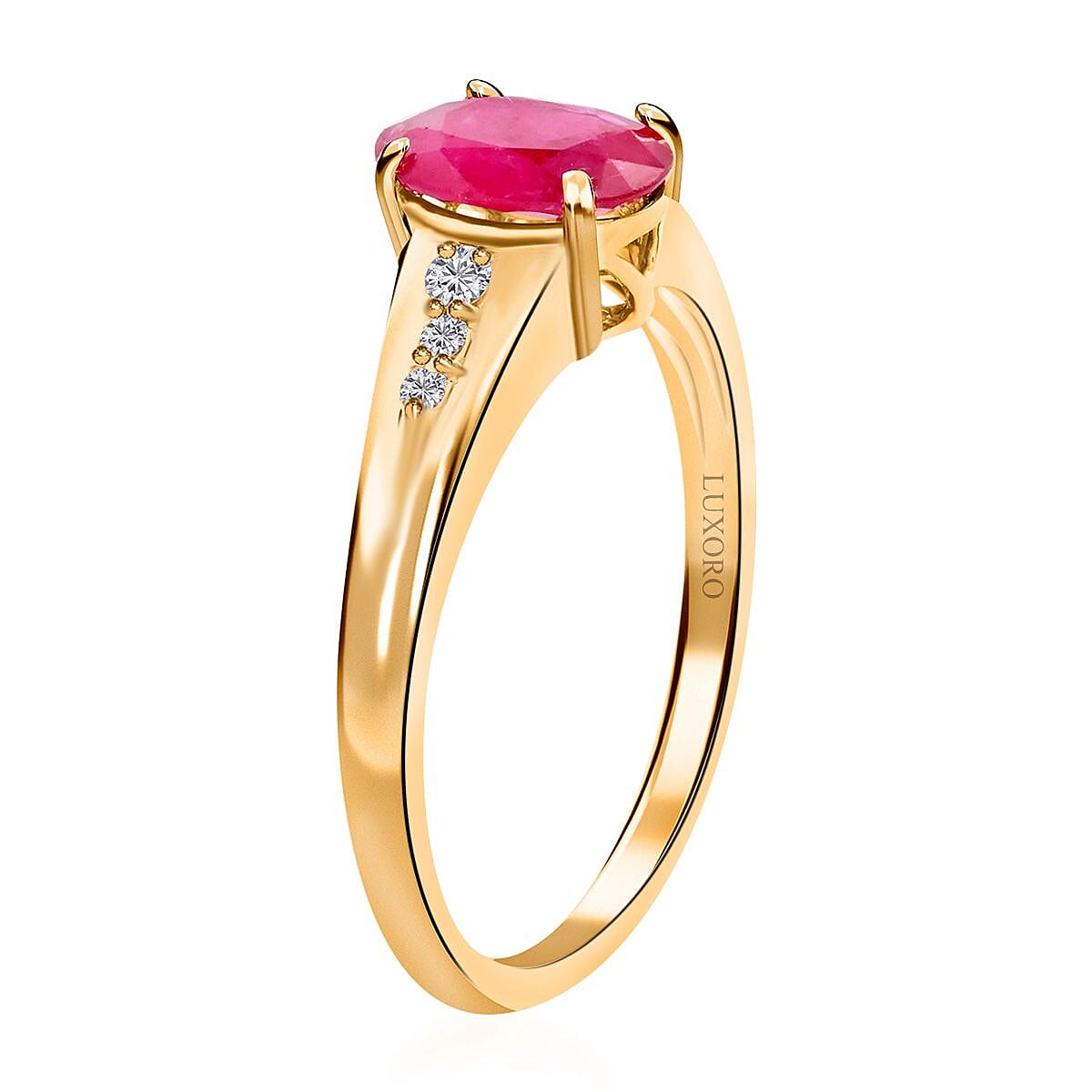 Certified & Appraised Luxoro 14K Yellow Gold AAA Montepuez Ruby and G-H I2 Diamond Ring (Size 9.0) 1.40 ctw image number 3