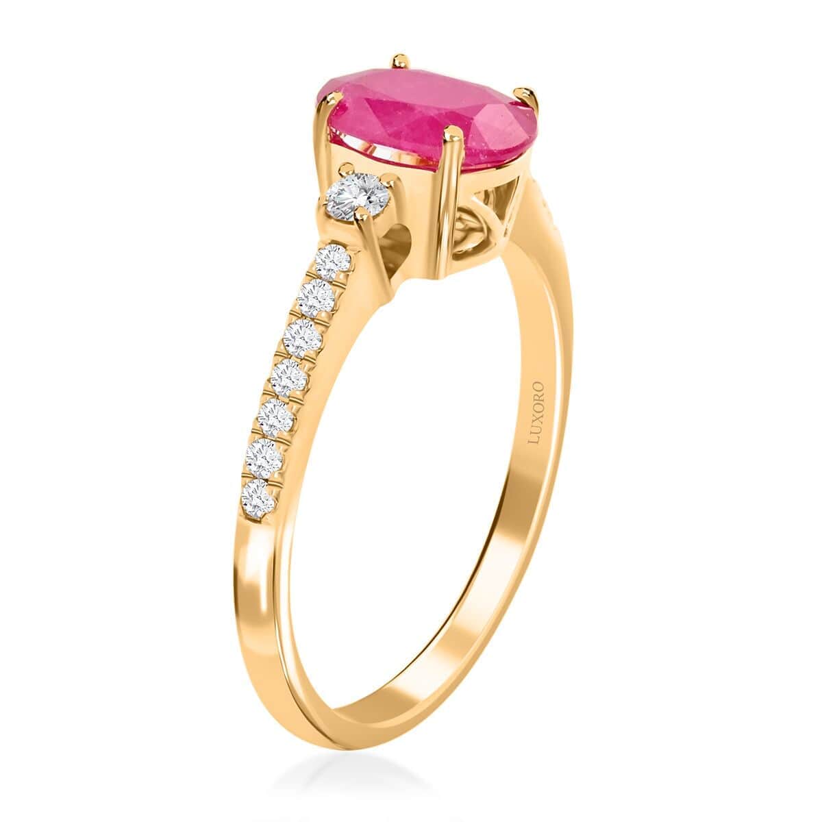 Luxoro 14K Yellow Gold AAA Mozambique Ruby and G-H I2 Diamond Ring 1.40 ctw (Del. in 7-10 Days) image number 3