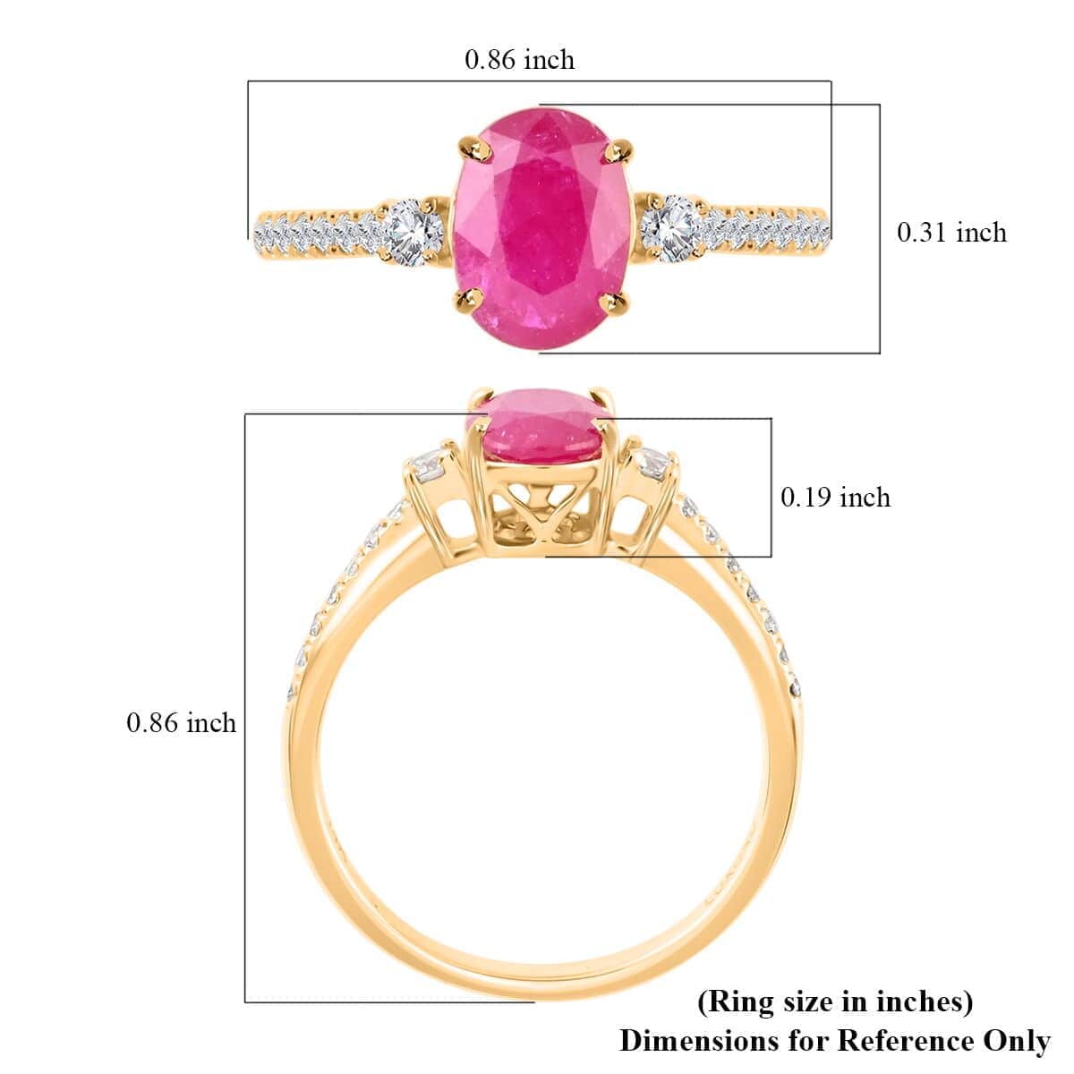 Luxoro 14K Yellow Gold AAA Mozambique Ruby and G-H I2 Diamond Ring 1.40 ctw (Del. in 7-10 Days) image number 5