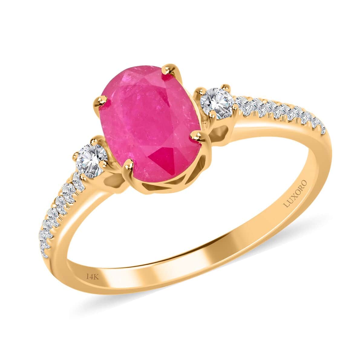 Certified & Appraised Luxoro 14K Yellow Gold AAA Montepuez Ruby and G-H I2 Diamond Ring (Size 6.0) 1.40 ctw image number 0