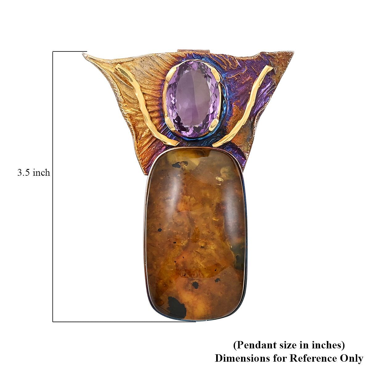 Baltic Amber and Amethyst Etruscan Inspired Angel Wings Foliage Statement Pendant in Sterling Silver 25.00 ctw image number 4