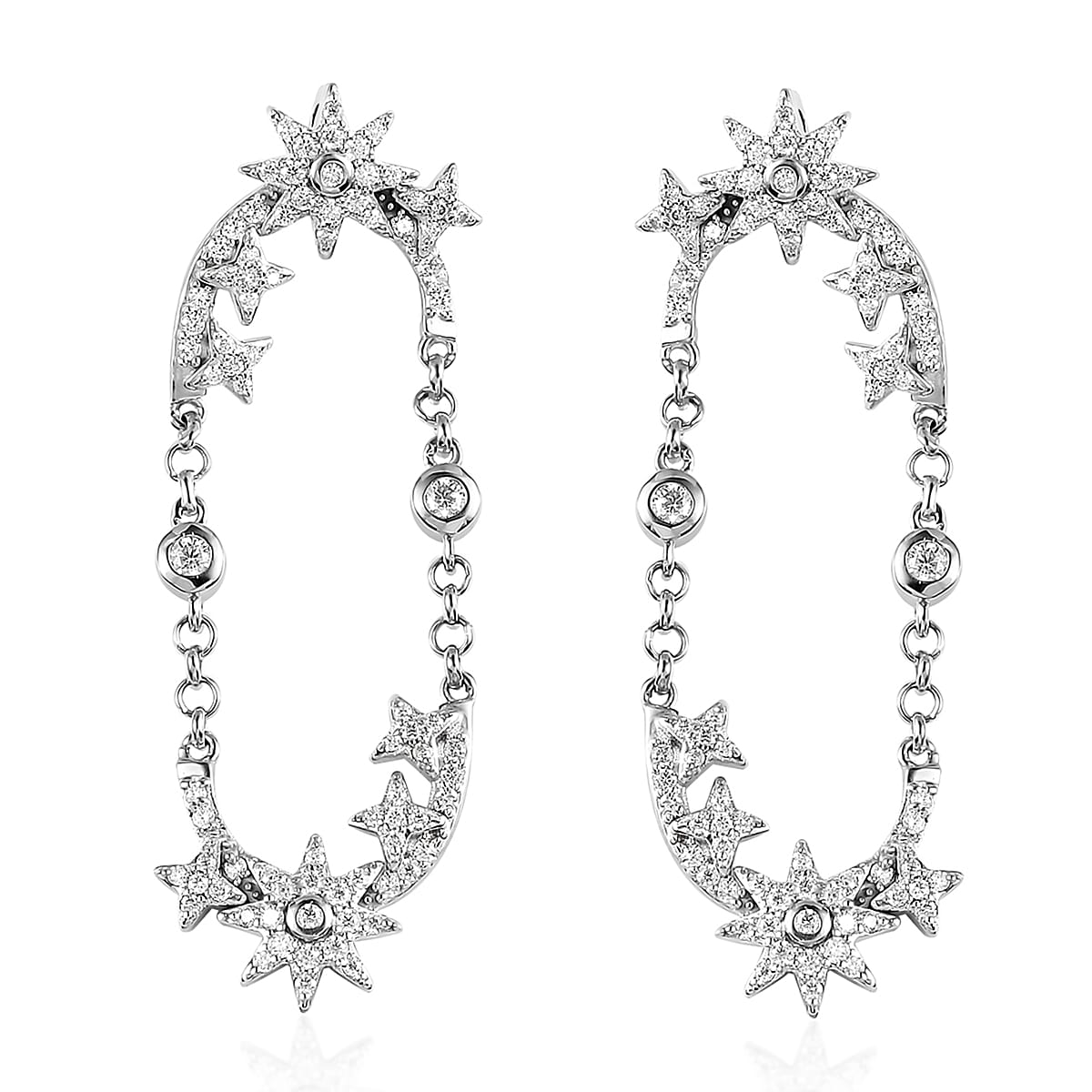 Moissanite Sun Starburst Statement Paperclip Earrings in Platinum Over Sterling Silver 1.00 ctw image number 0