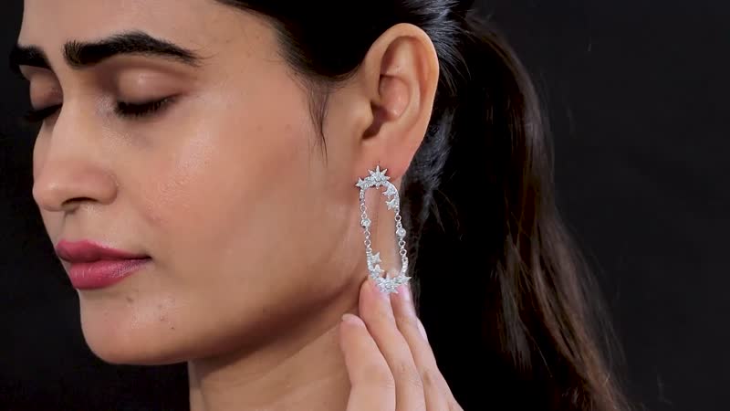Moissanite Sun Starburst Statement Paperclip Earrings in Platinum Over Sterling Silver 1.00 ctw