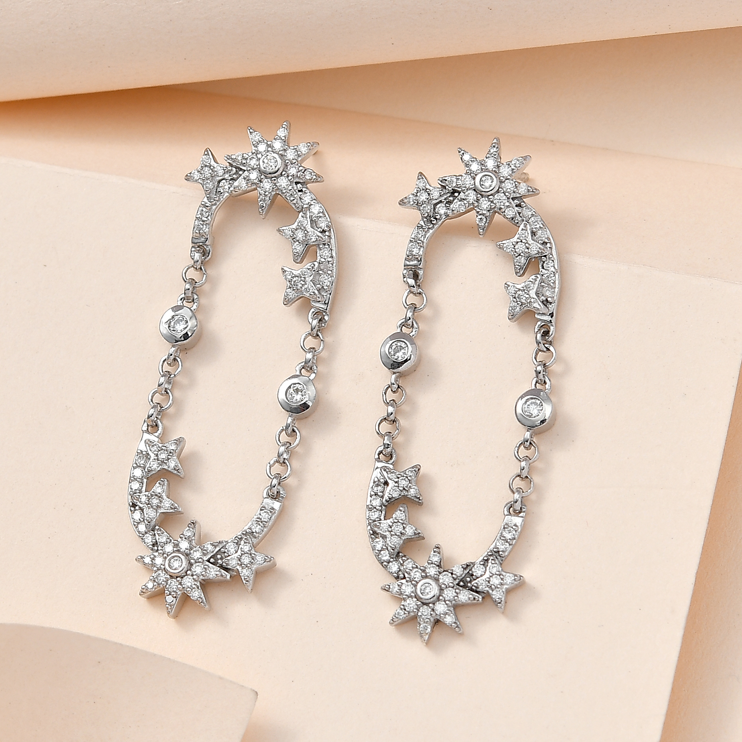 Moissanite Sun Starburst Statement Paperclip Earrings in Platinum Over Sterling Silver 1.00 ctw
