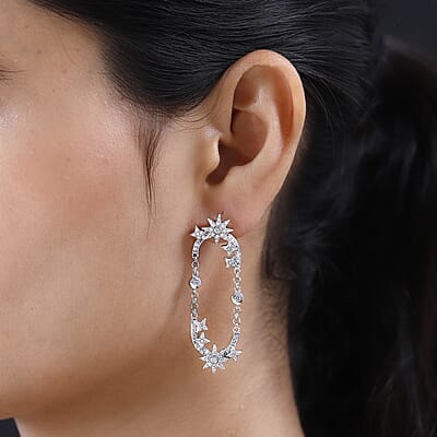 Moissanite Sun Starburst Statement Paperclip Earrings in Platinum Over Sterling Silver 1.00 ctw