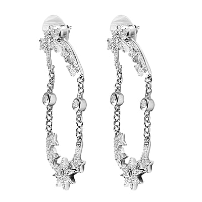 Moissanite Sun Starburst Statement Paperclip Earrings in Platinum Over Sterling Silver 1.00 ctw