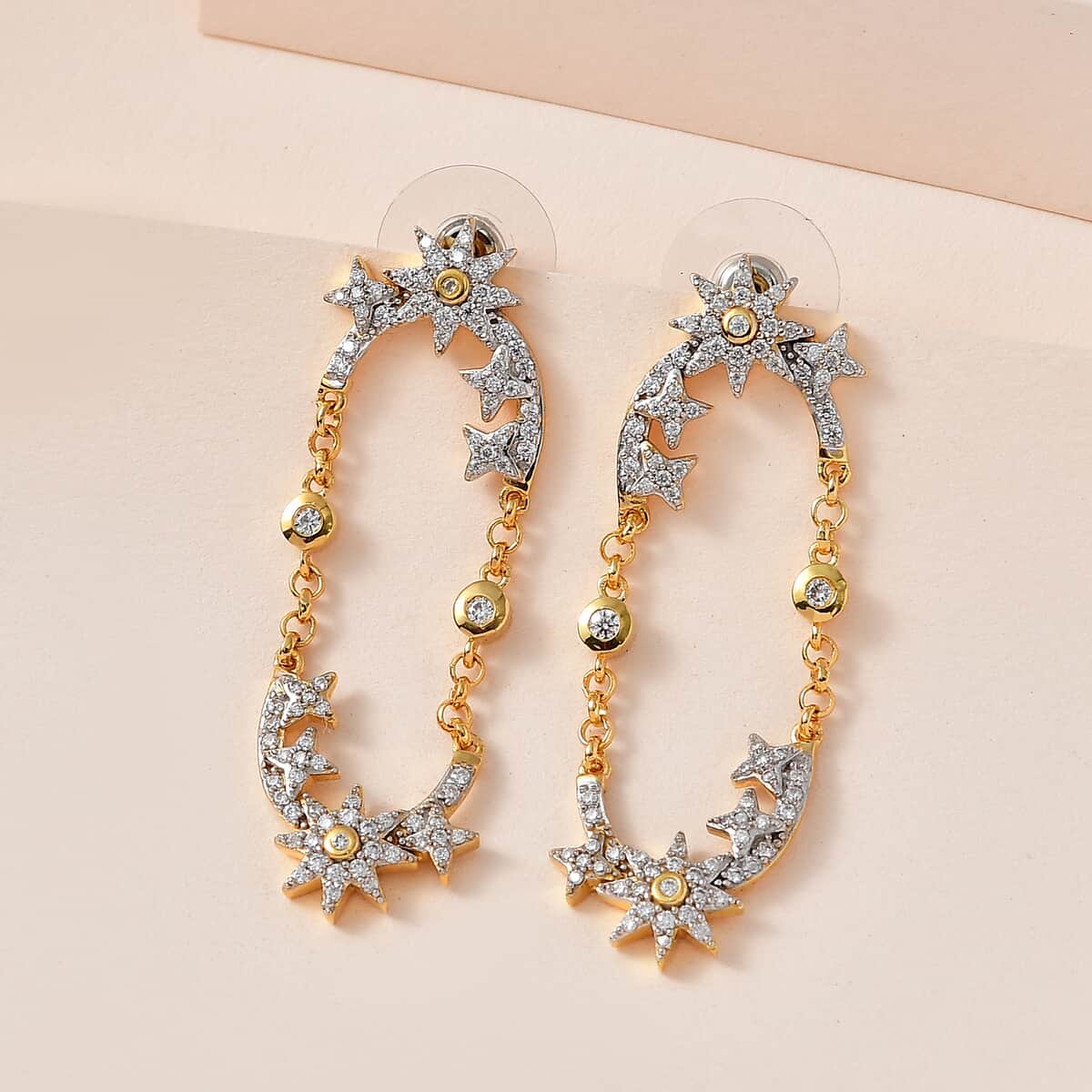 Moissanite 1.25 ctw Star Statement Earrings in Vermeil Yellow Gold Over Sterling Silver image number 1