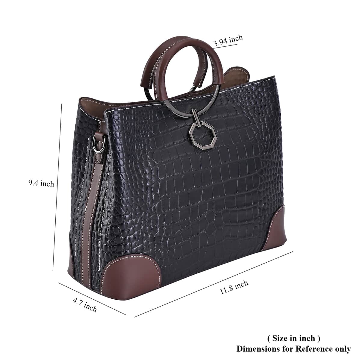 Black Crocodile Embossed Genuine Leather Crossbody Bag (11.8"4.7"9.4") with 2pcs Shoulder Strap image number 6