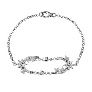 Moissanite 0.90 ctw Starburst Bracelet, Star Bracelet in Platinum Over Sterling Silver (7.25 In) 0.90 ctw