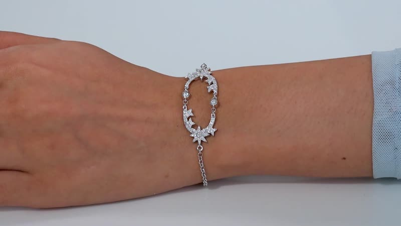 Moissanite Statement Bracelet, Star Bracelet in Platinum Over Sterling Silver (7.25 In) 0.50 ctw