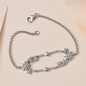 Moissanite 0.90 ctw Starburst Bracelet, Star Bracelet in Platinum Over Sterling Silver (7.25 In) 0.90 ctw