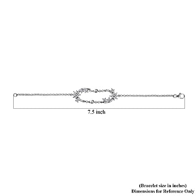 Moissanite 0.90 ctw Starburst Bracelet, Star Bracelet in Platinum Over Sterling Silver (7.25 In) 0.90 ctw