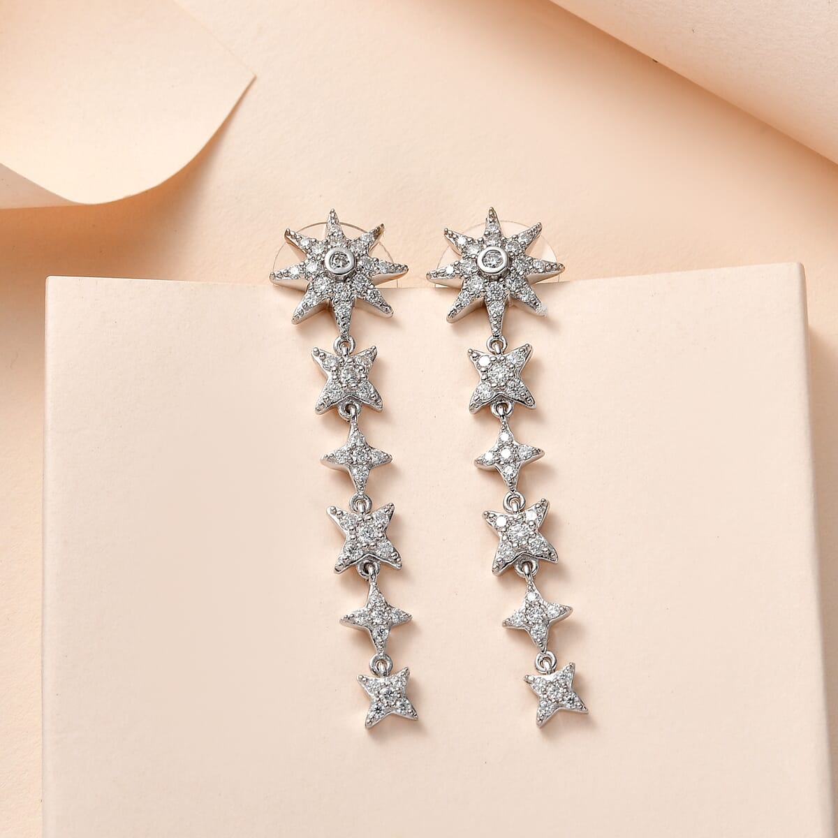 Moissanite Celestial Drop Earrings in Platinum Over Sterling Silver 1.60 ctw image number 1