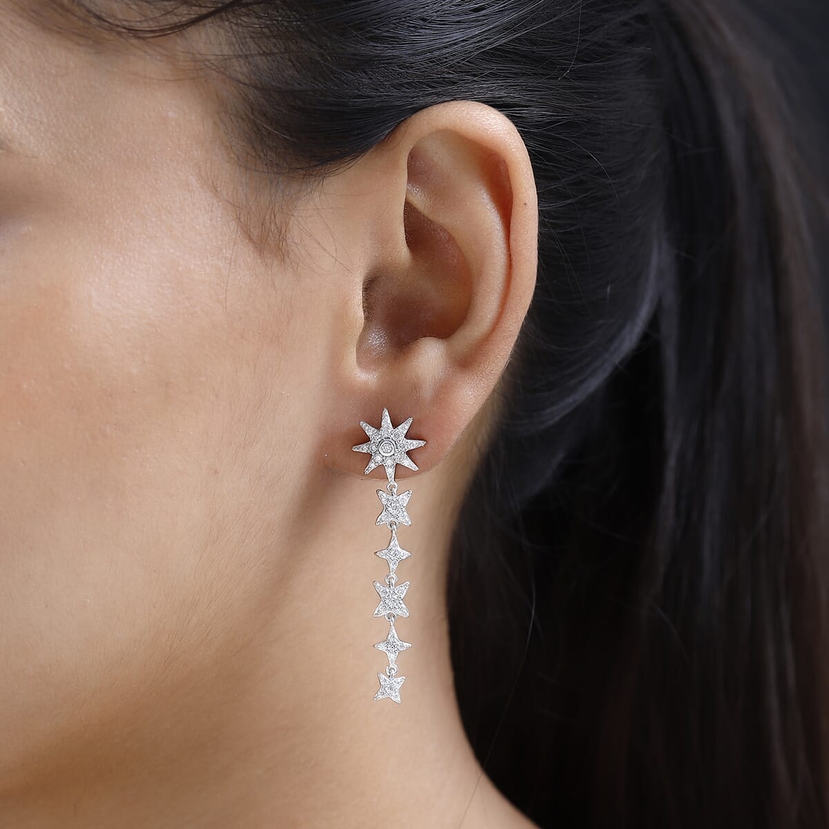 Moissanite Celestial Drop Earrings in Platinum Over Sterling Silver 1.60 ctw image number 2