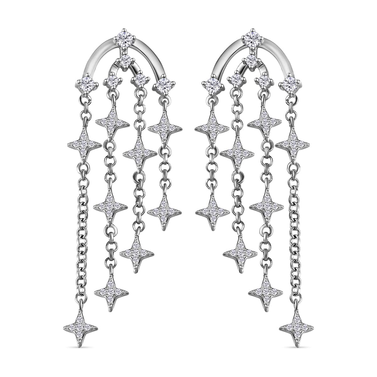 Moissanite Chandelier Starbust Statement Earrings in Platinum Over Sterling Silver 0.70 ctw image number 0