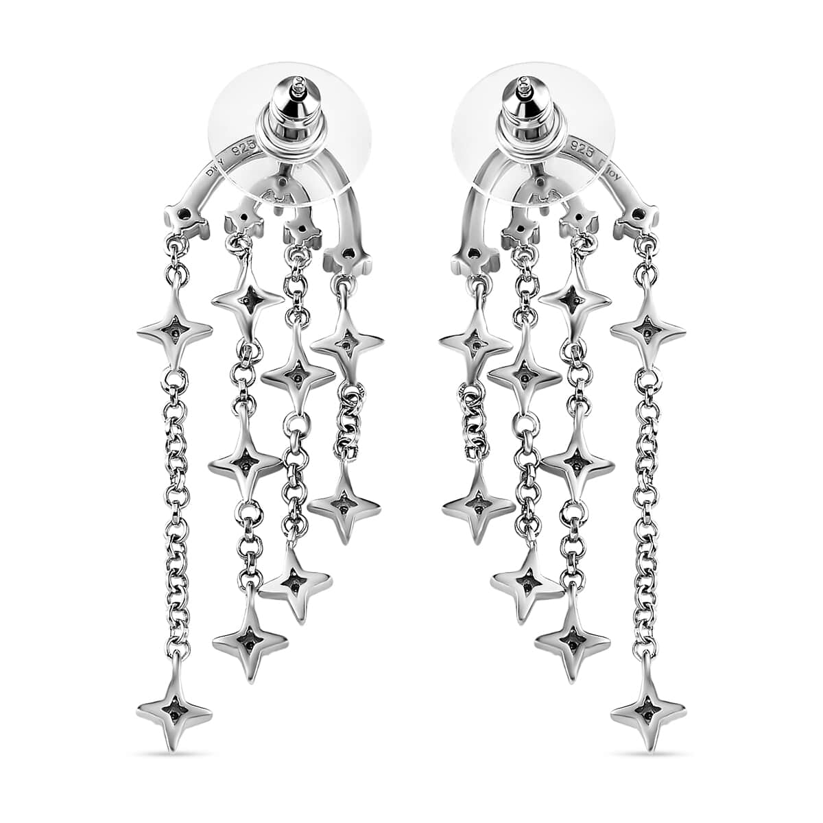 Moissanite 1.25 ctw Chandelier Starbust Statement Earrings in Platinum Over Sterling Silver image number 3