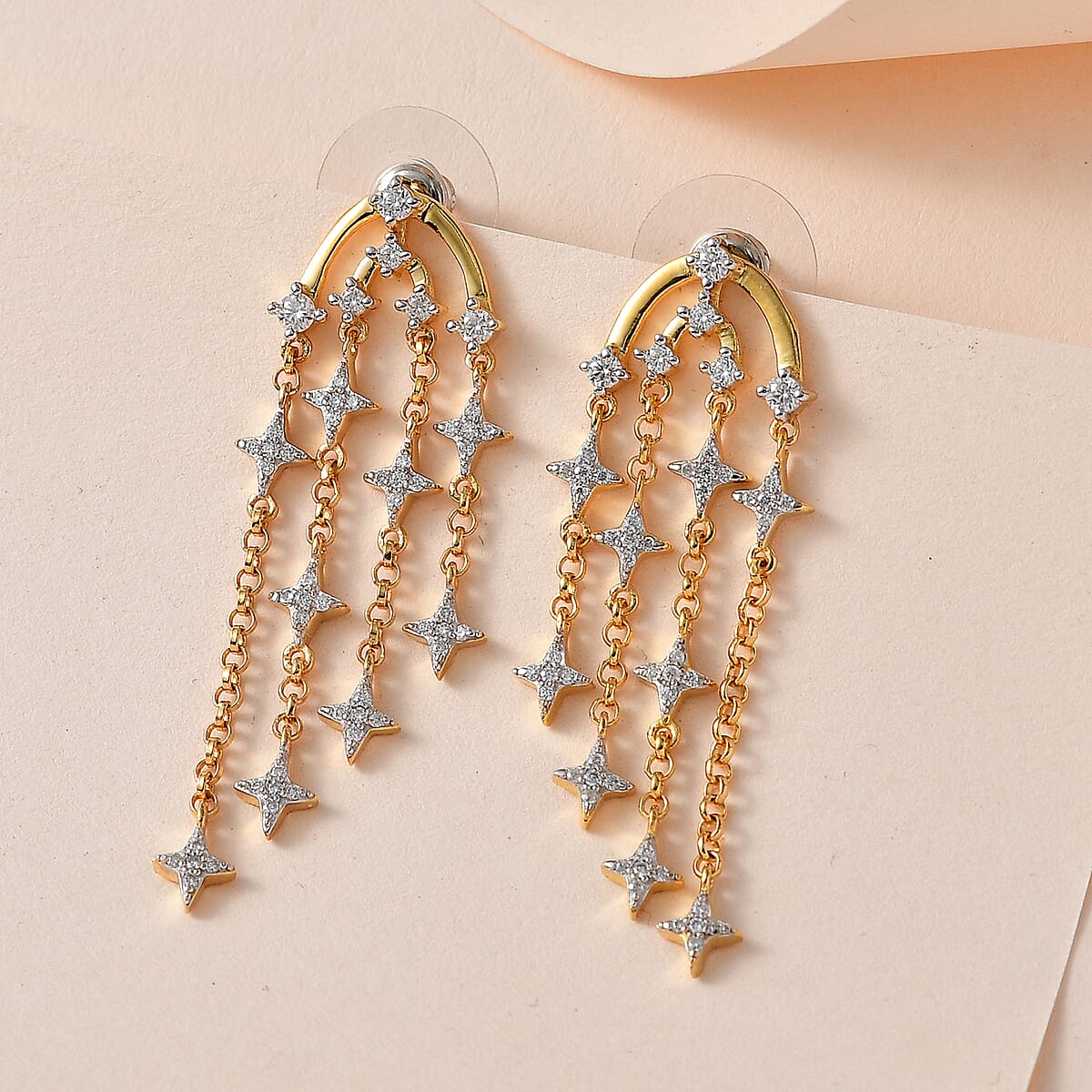 Moissanite 1.25 ctw Chandelier Starburst Statement Earrings in Vermeil Yellow Gold Over Sterling Silver image number 1