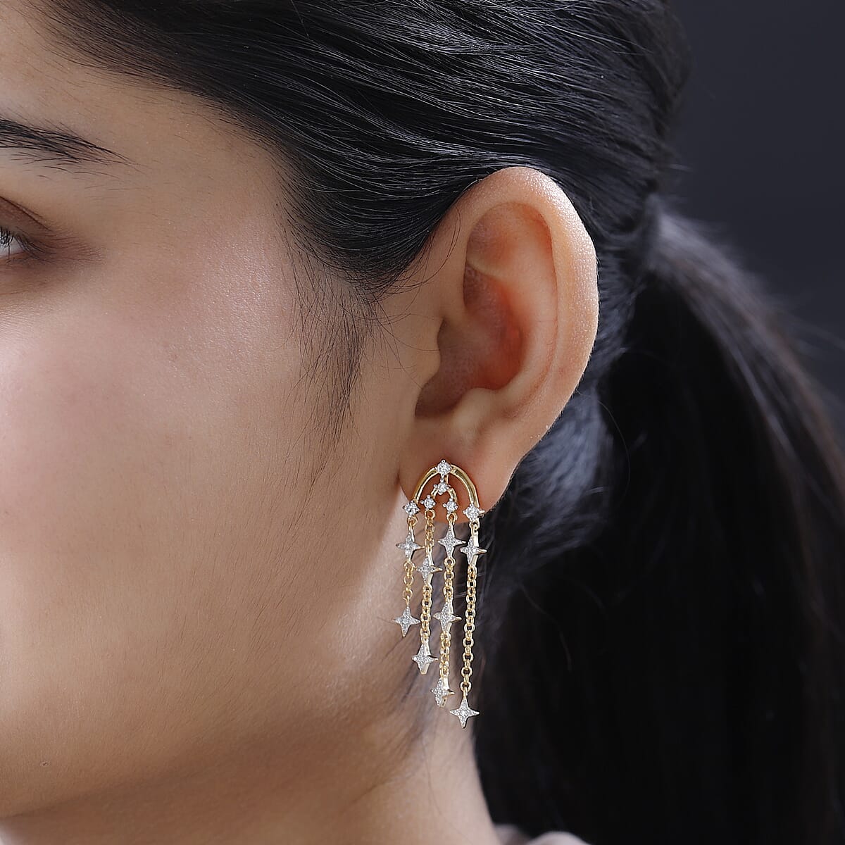 Moissanite 1.25 ctw Chandelier Starburst Statement Earrings in Vermeil Yellow Gold Over Sterling Silver image number 2