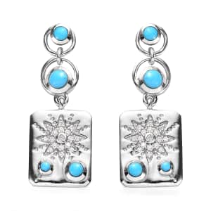 Sleeping Beauty Turquoise and Moissanite 1.35 ctw Sun Starburst Medallion Statement Earrings in Platinum Over Sterling Silver