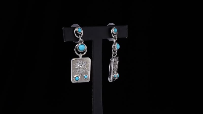 Sleeping Beauty Turquoise and Moissanite Sun Starburst Medallion Statement Earrings in Platinum Over Sterling Silver 1.35 ctw