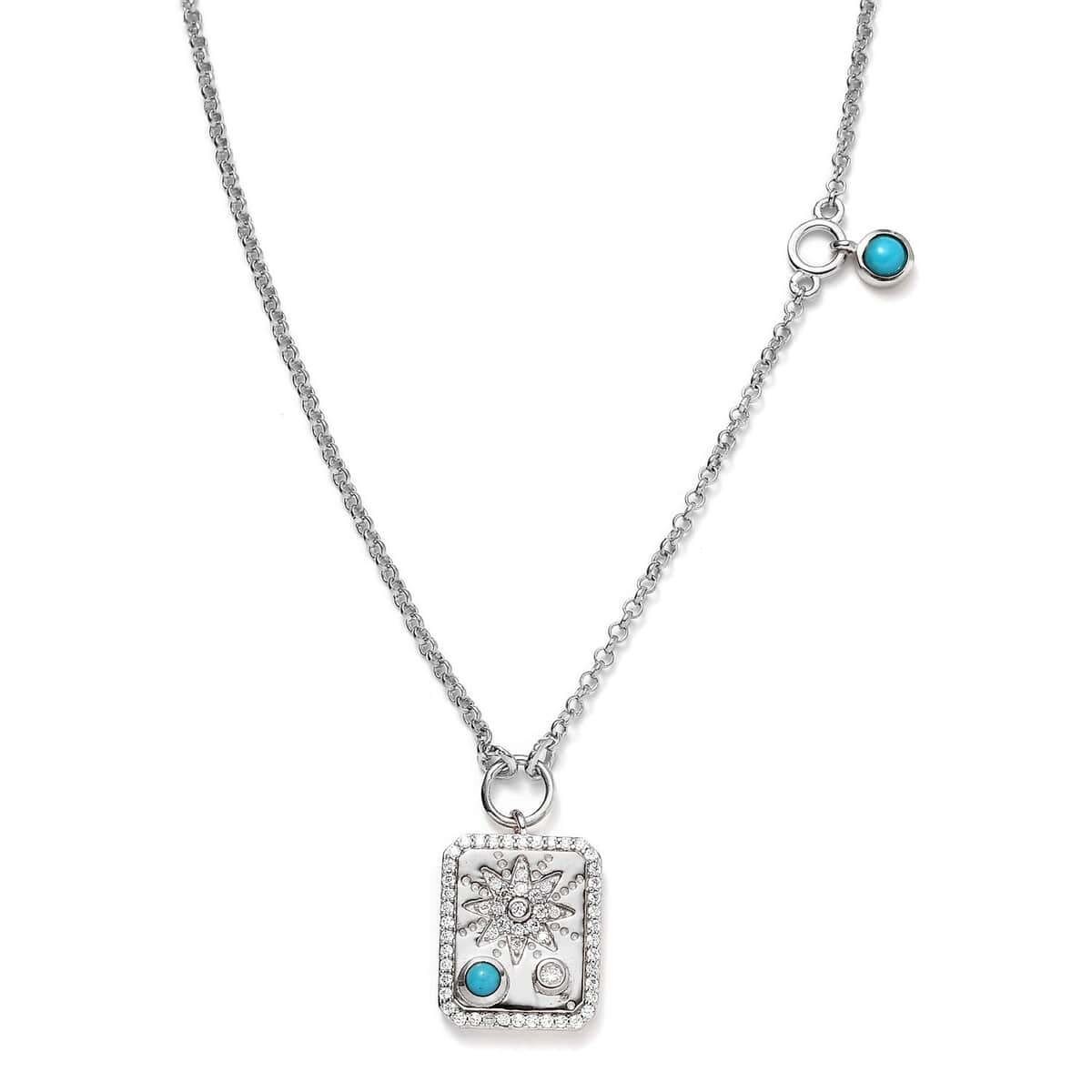 Sleeping Beauty Turquoise, Moissanite Necklace (18 Inches) in Platinum Over Sterling Silver 0.80 ctw image number 0