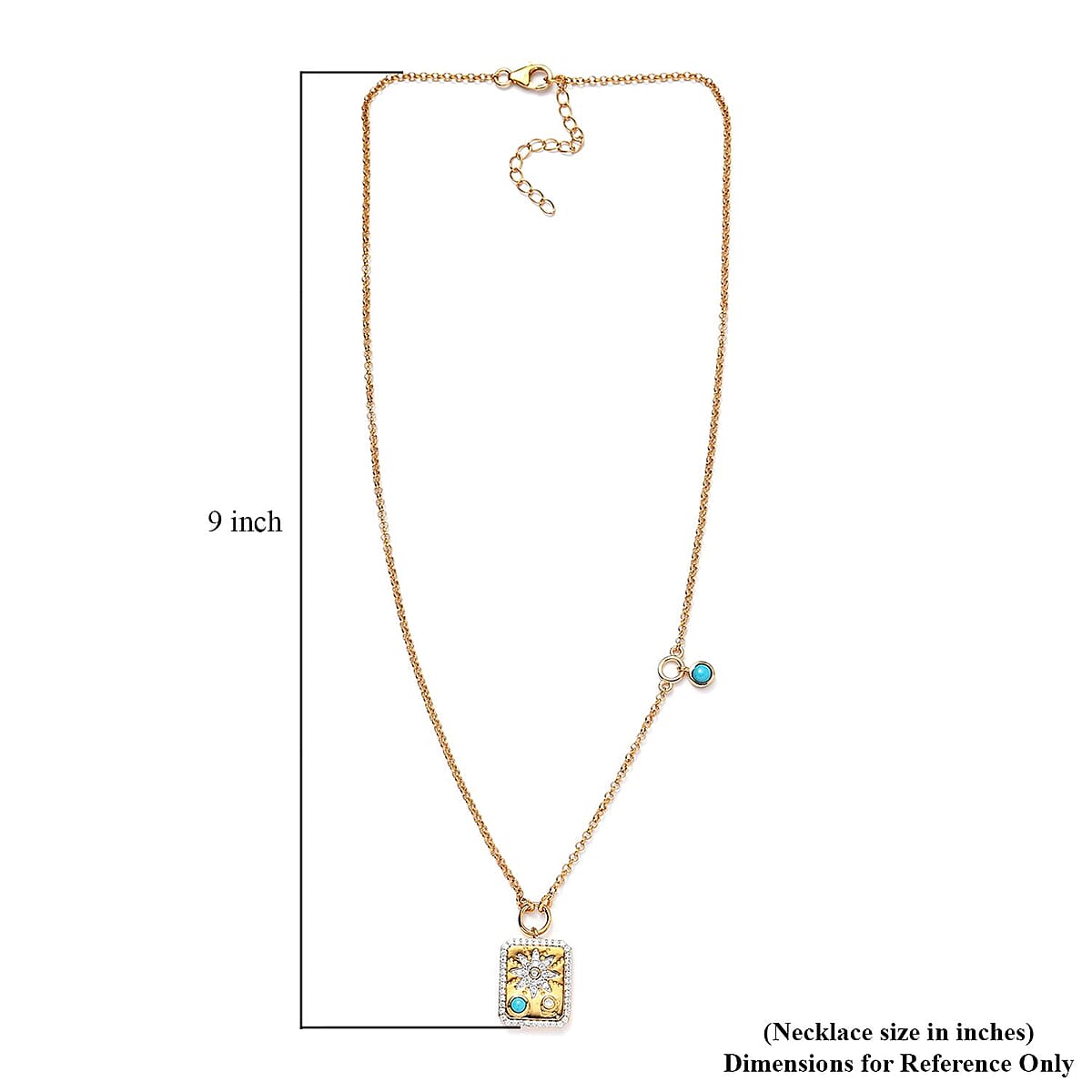 Sleeping Beauty Turquoise and Moissanite Celestial Medallion Charm Station Necklace 18 Inches in Vermeil Yellow Gold Over Sterling Silver 0.80 ctw image number 5