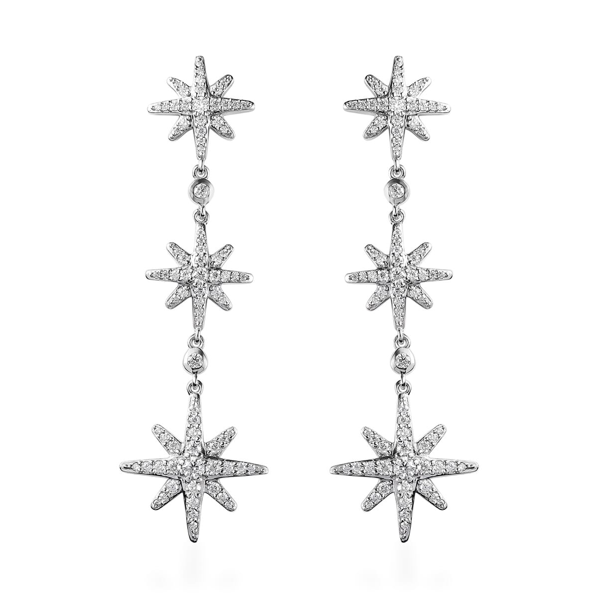 Moissanite Starburst Drop Statement Earrings in Platinum Over Sterling Silver 1.80 ctw image number 0