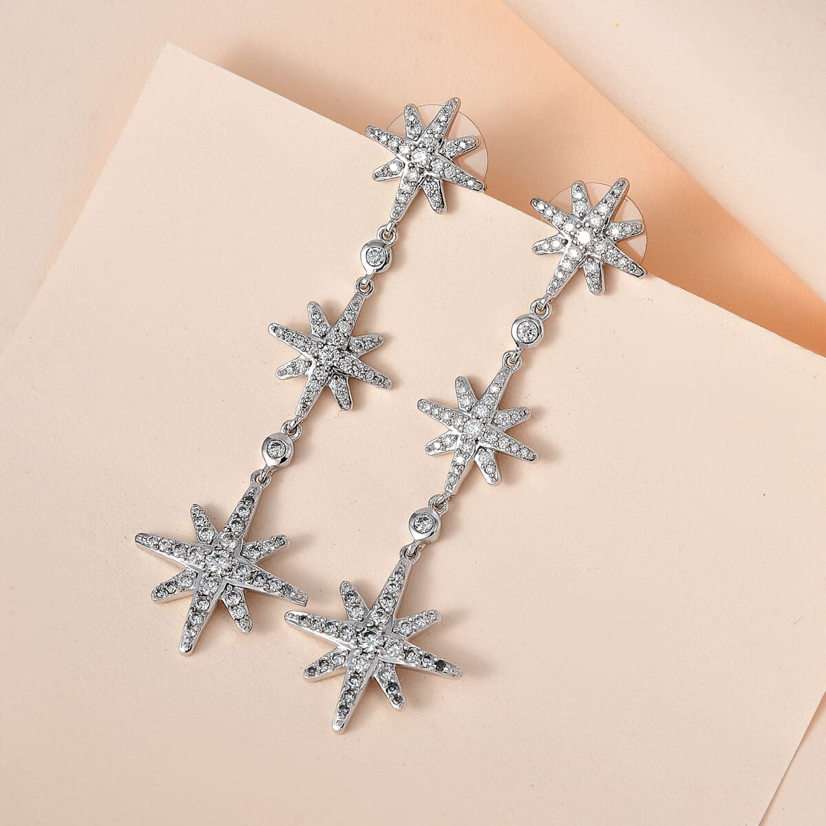 Moissanite Starburst Drop Statement Earrings in Platinum Over Sterling Silver 1.80 ctw image number 1