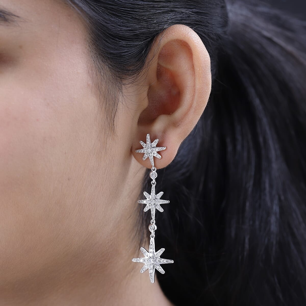 Moissanite Starburst Drop Statement Earrings in Platinum Over Sterling Silver 1.80 ctw image number 2