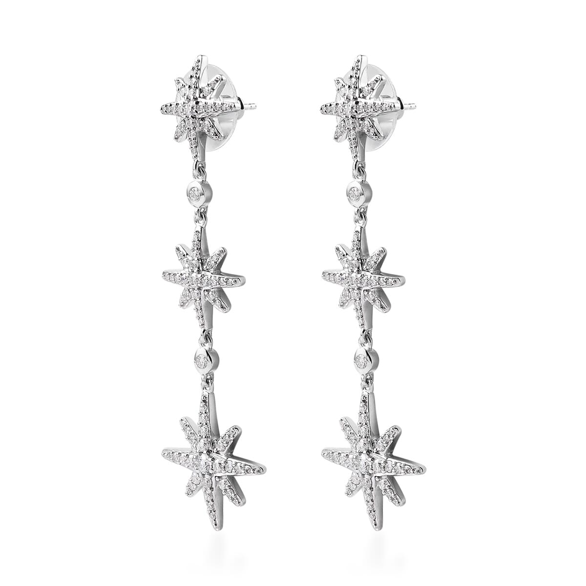 Moissanite Starburst Drop Statement Earrings in Platinum Over Sterling Silver 1.80 ctw image number 3
