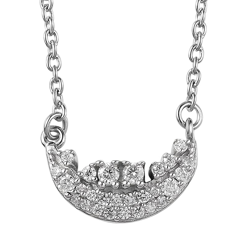 Moissanite Celestial Moon Necklace 18 Inches in Platinum Over Sterling Silver 0.20 ctw