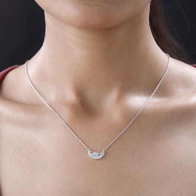 Moissanite Celestial Moon Necklace 18 Inches in Platinum Over Sterling Silver 0.20 ctw