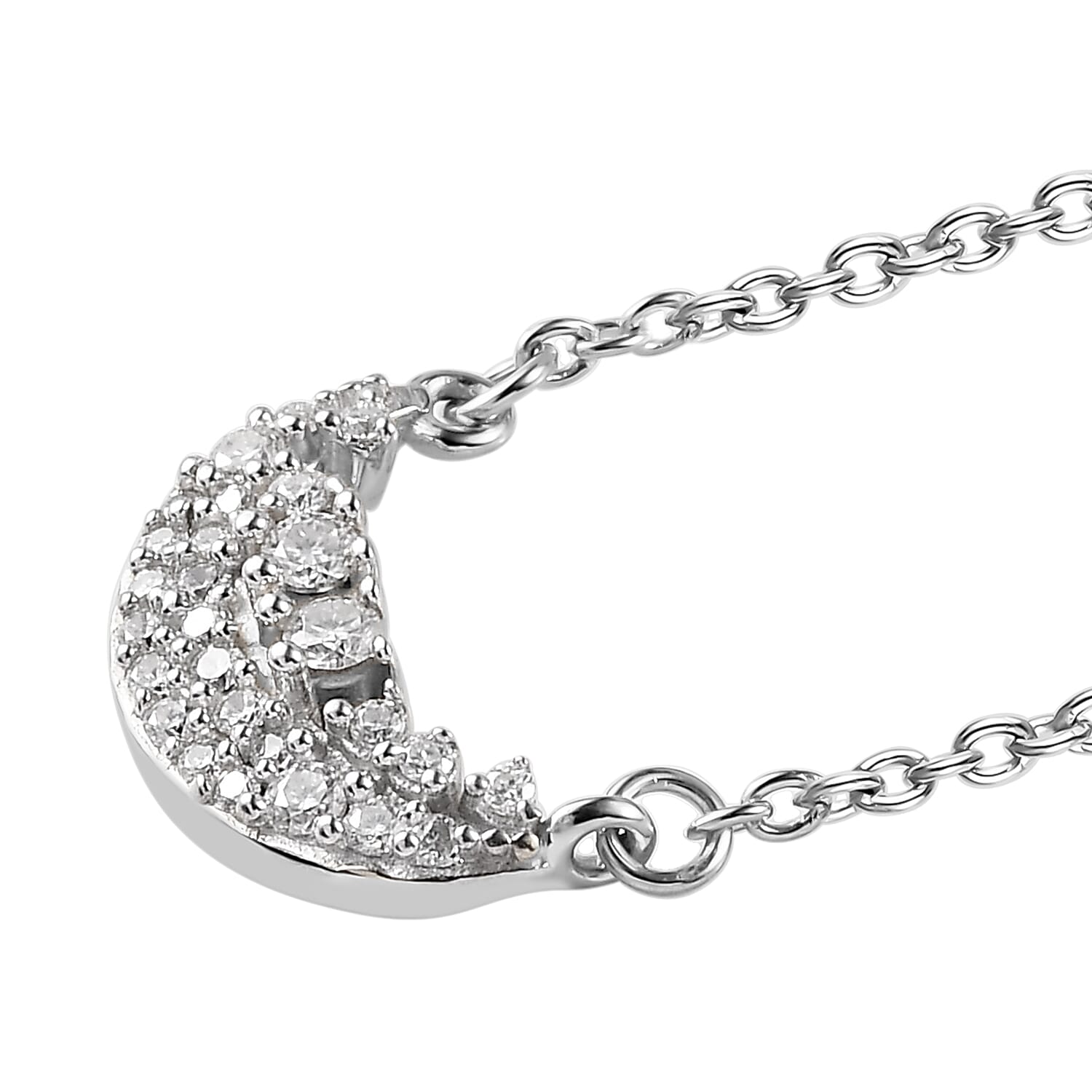 Moissanite Celestial Moon Necklace 18 Inches in Platinum Over Sterling Silver 0.20 ctw