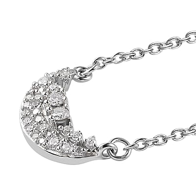 Moissanite Celestial Moon Necklace 18 Inches in Platinum Over Sterling Silver 0.20 ctw