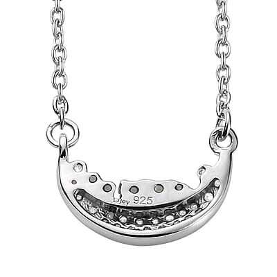 Moissanite Celestial Moon Necklace 18 Inches in Platinum Over Sterling Silver 0.20 ctw
